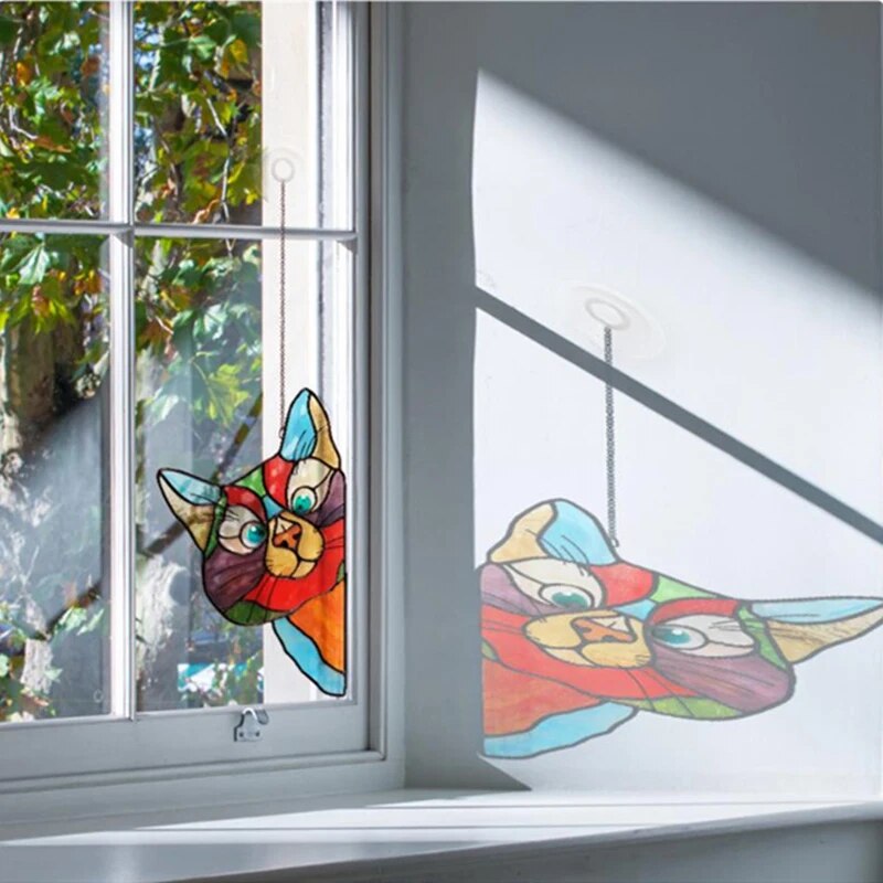 Cute Cat Peeking Window Decal Waterproof Glass Sticker for Car, Bedroom & Living Room