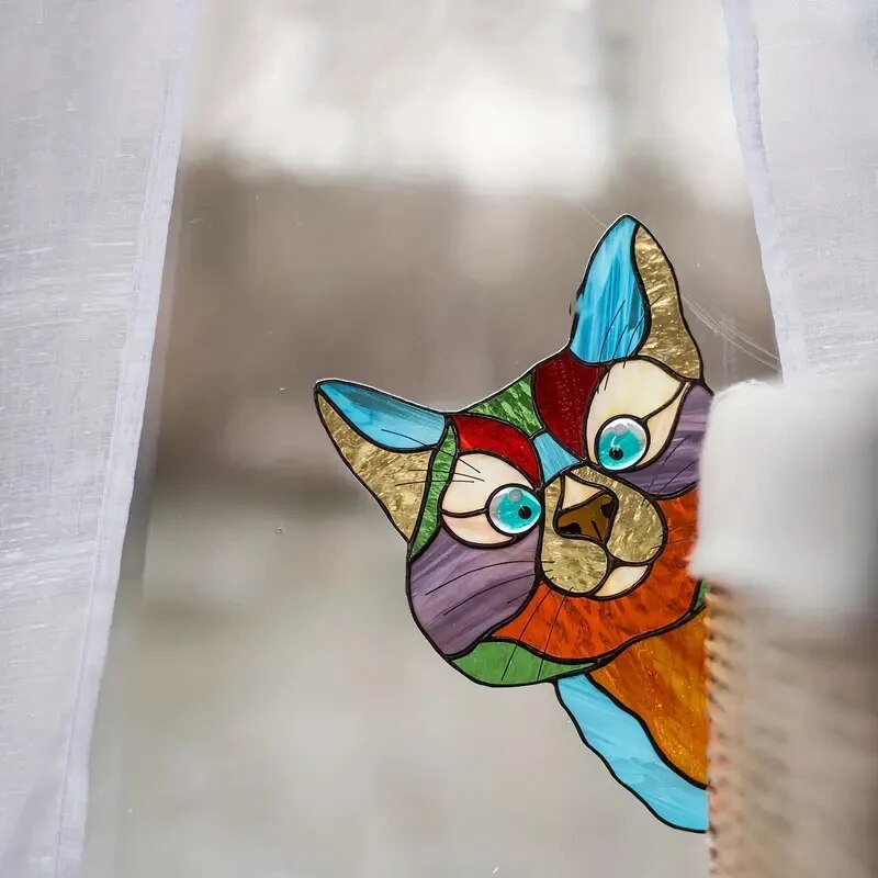 Cute Cat Peeking Window Decal Waterproof Glass Sticker for Car, Bedroom & Living Room