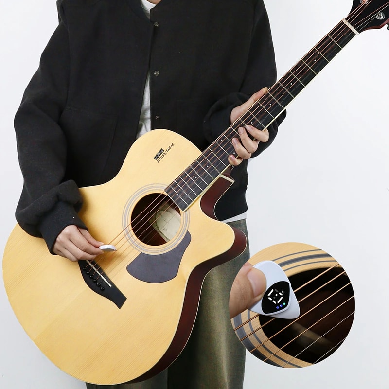 Guitar Pick Tuner for Acoustic Guitar & Ukulele with Digital Pitch Calibration