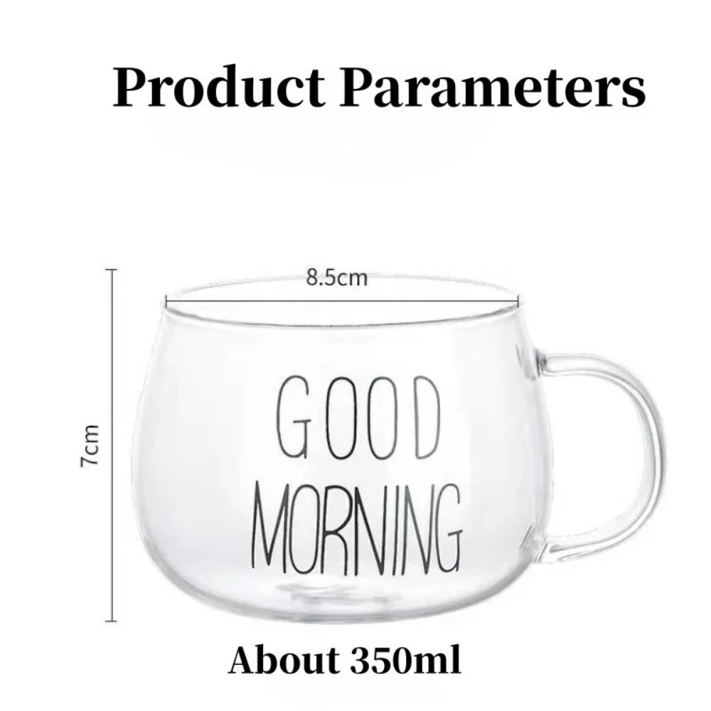 Elegant Glass Coffee Mug Letter Printed Tea Cup With Handle 4
