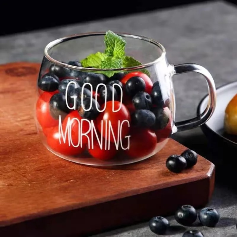 Elegant Glass Coffee Mug Letter Printed Tea Cup With Handle 7