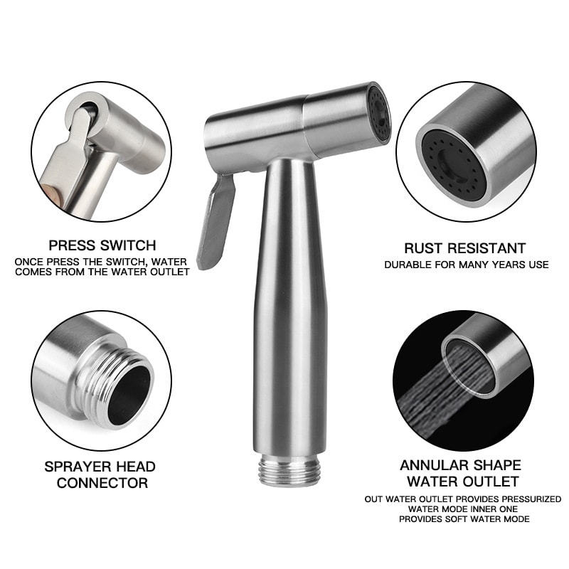 Stainless Steel Handheld Toilet Spray Kit for Bathroom Cleaning