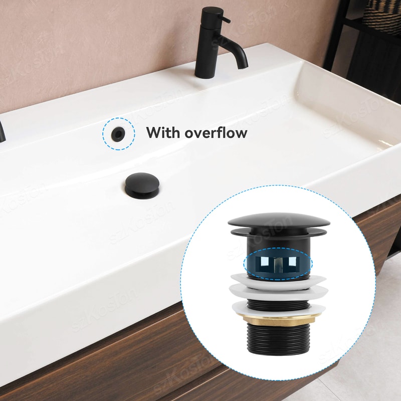 Elegant Brass Matte Black Pop Up Sink Drain Stopper With Overflow Filter 4