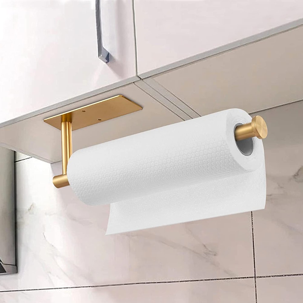 Adhesive Toilet Paper Holder Brushed Gold Stainless Steel Towel Rack