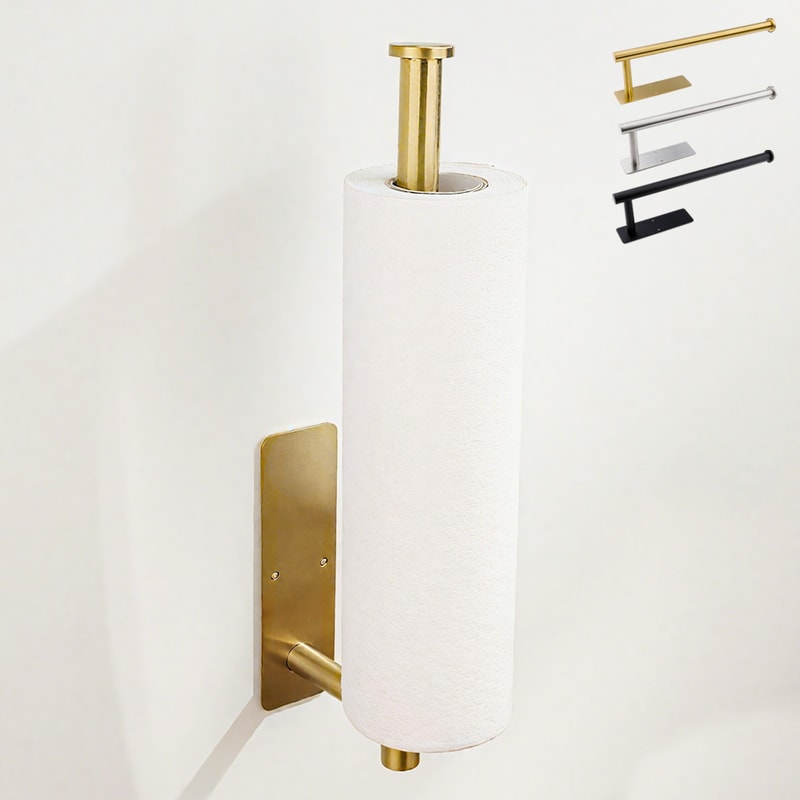 Adhesive Toilet Paper Holder Brushed Gold Stainless Steel Towel Rack