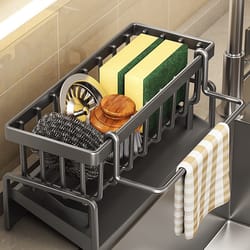 multifunctional kitchen sink organizer rack for sponge & soap storage