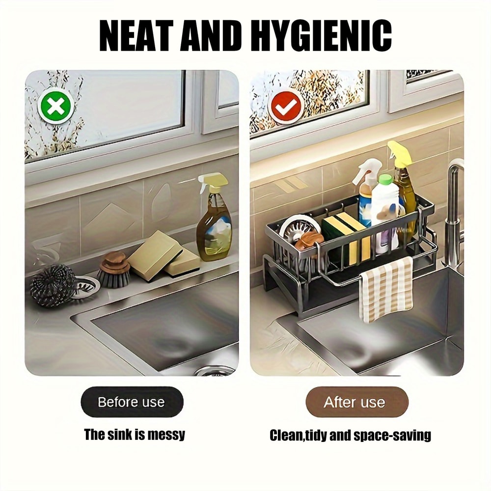 Multifunctional Kitchen Sink Organizer Rack for Sponge & Soap Storage