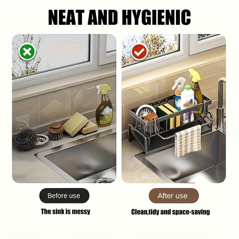 Multifunctional Kitchen Sink Organizer Rack for Sponge & Soap Storage