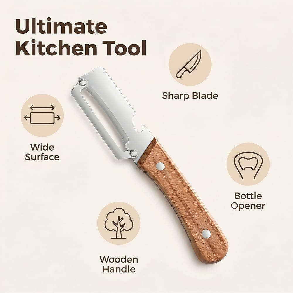 Vegetable Peeler with Wooden Handle & Stainless Steel Bottle Opener