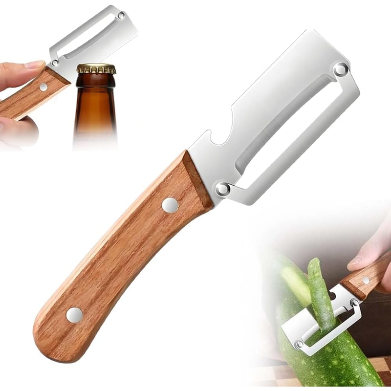 Vegetable Peeler with Wooden Handle & Stainless Steel Bottle Opener