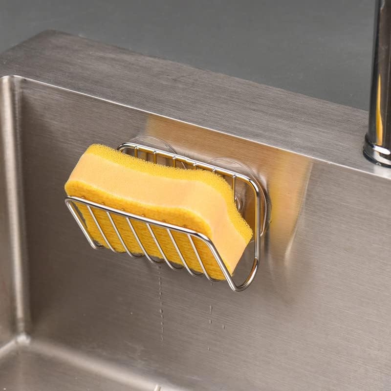 Stainless Steel Sponge Holder for Kitchen Sink Wall Mounted Suction Caddy Organizer