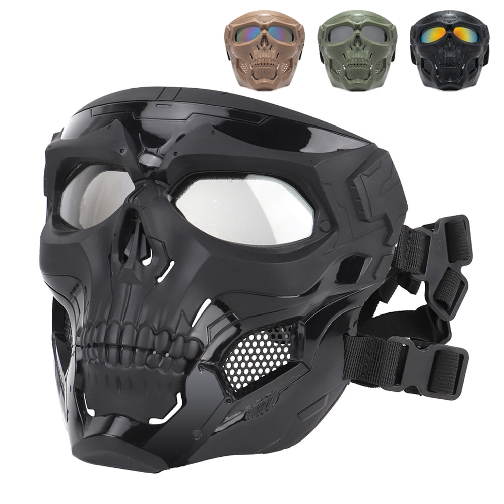 Full Face Skull Motorcycle Mask with Colored Goggles Tactical Windproof Protection