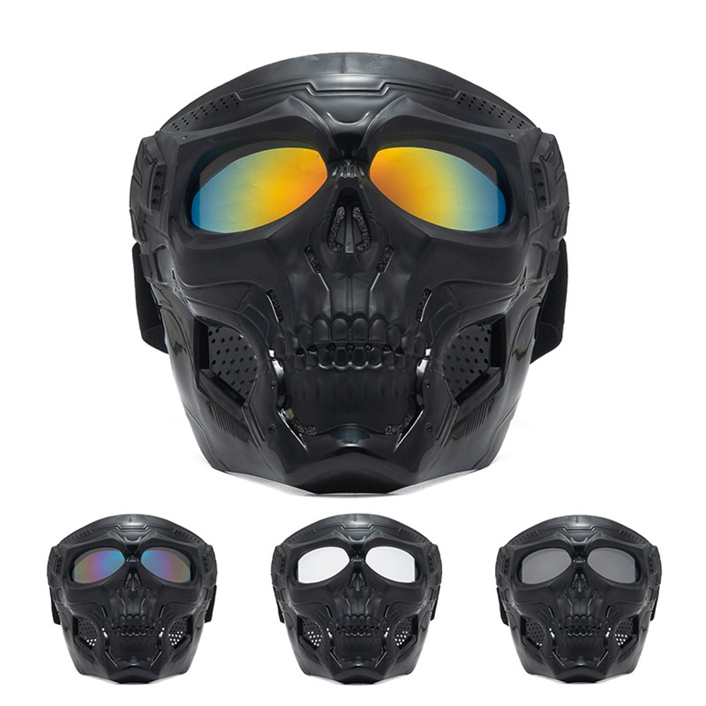 Full Face Skull Motorcycle Mask with Colored Goggles Tactical Windproof Protection