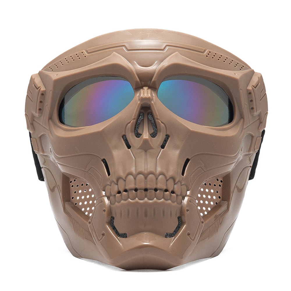 Full Face Skull Motorcycle Mask with Colored Goggles Tactical Windproof Protection
