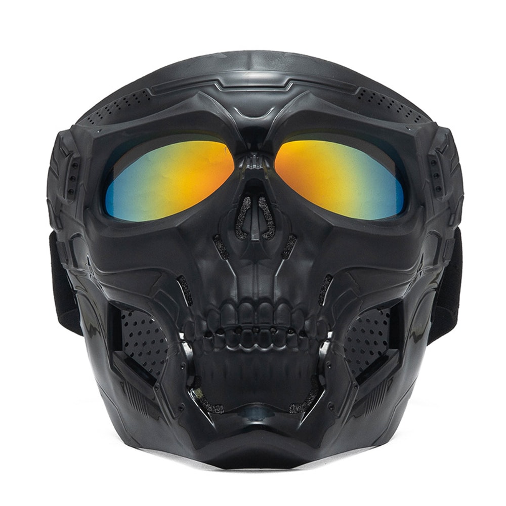 Full Face Skull Motorcycle Mask with Colored Goggles Tactical Windproof Protection