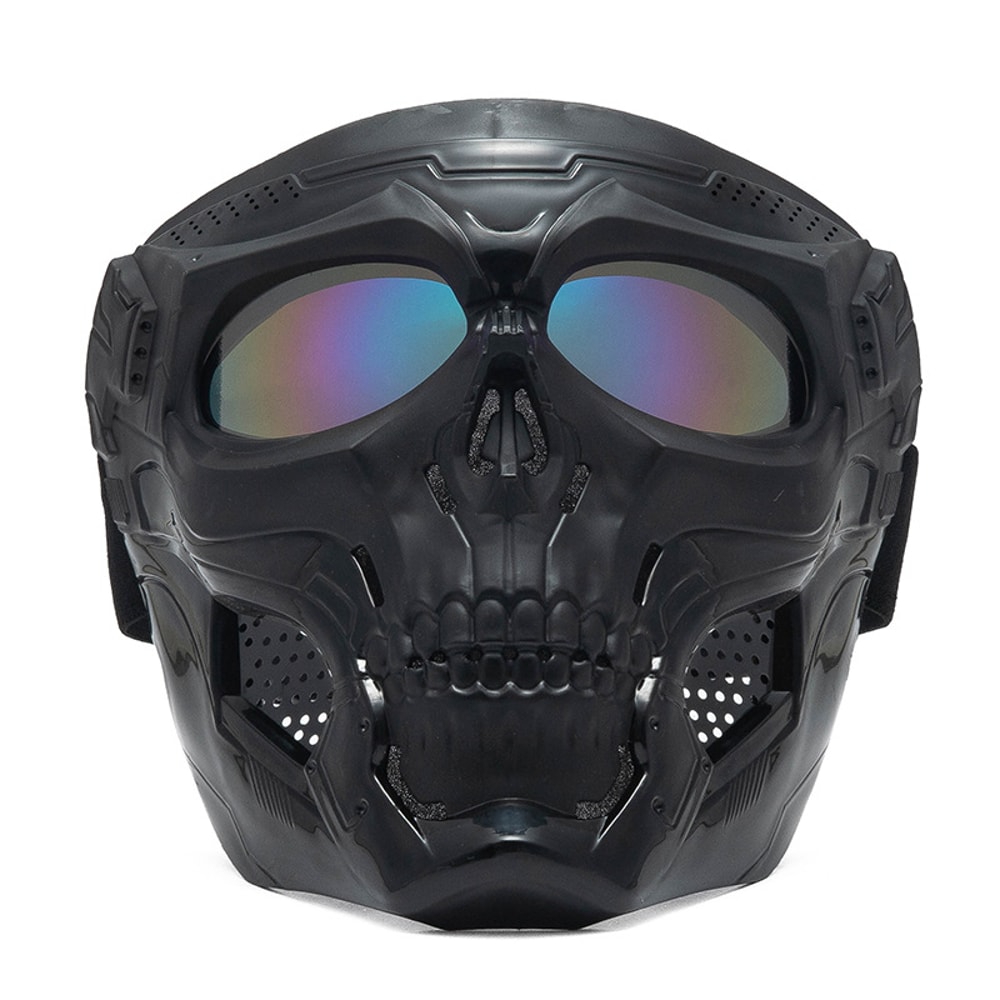 Full Face Skull Motorcycle Mask with Colored Goggles Tactical Windproof Protection