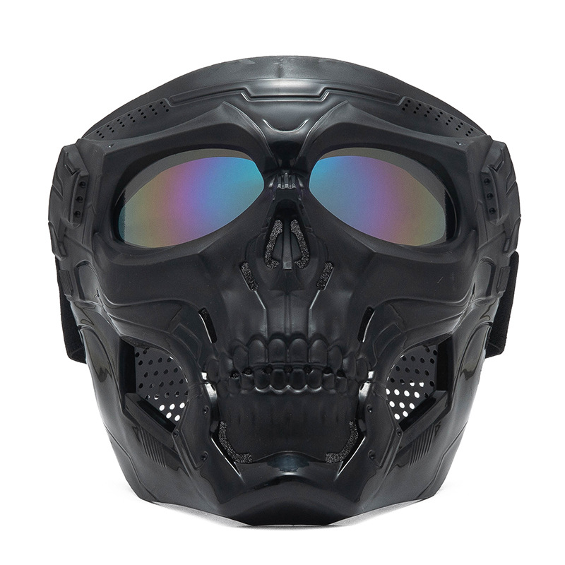 Full Face Skull Motorcycle Mask with Colored Goggles Tactical Windproof Protection