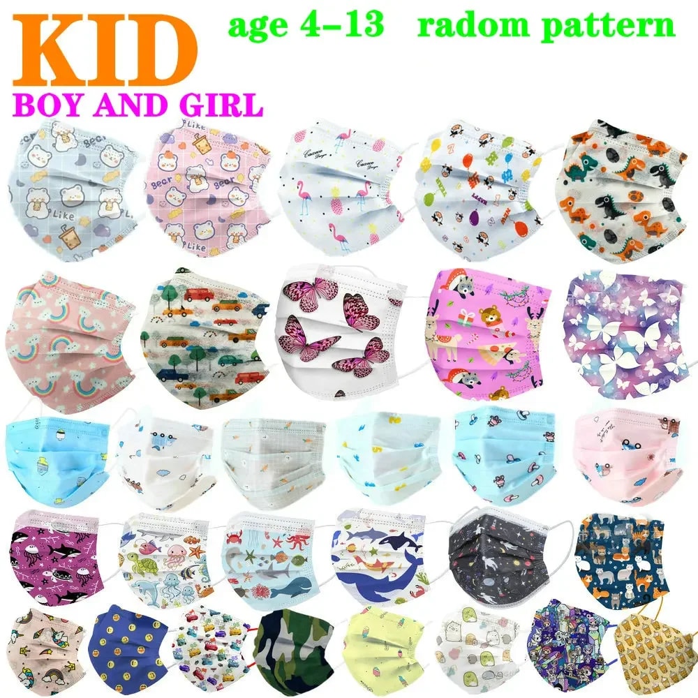 Disposable Kids Cartoon Face Mask Layer Protective Mask For Boys Girls 0
