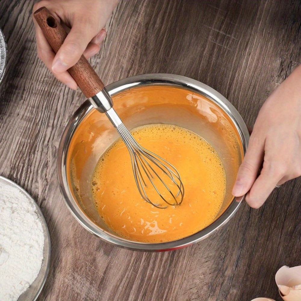 RusticGrip Stainless Steel Whisk With Wooden Handle For Baking Cooking Mixing 5