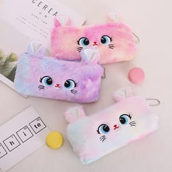 cute cat plush pencil case large capacity pencil pouch for girls & kids