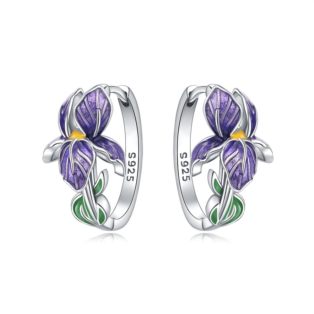 Purple Iris Sterling Silver Earrings for Women Elegant Floral Wedding Jewelry Gift