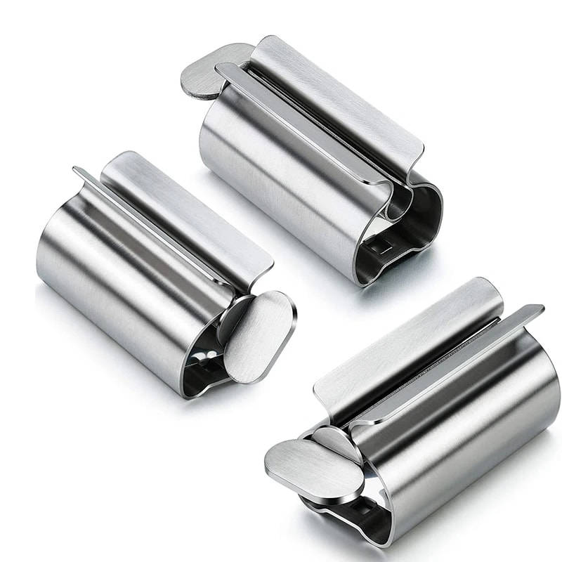 Stainless Steel Toothpaste Dispenser & Bathroom Organizer Rack Set