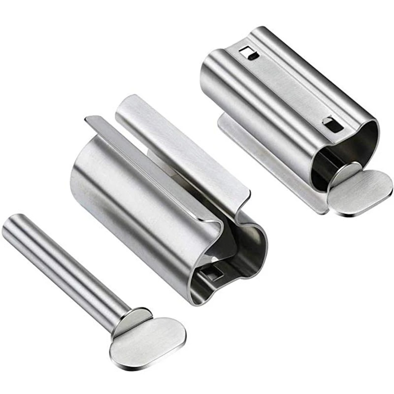 Stainless Steel Toothpaste Dispenser & Bathroom Organizer Rack Set
