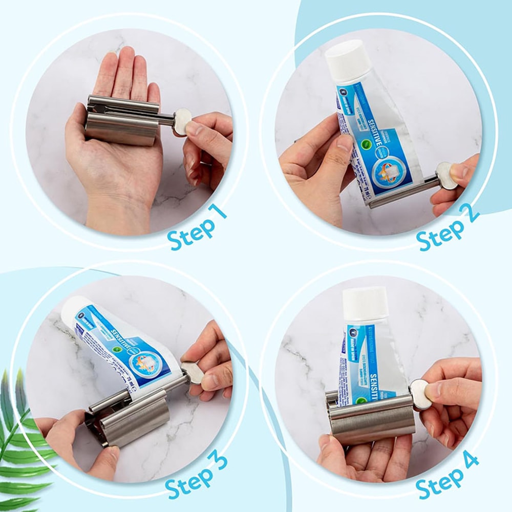 Stainless Steel Toothpaste Dispenser & Bathroom Organizer Rack Set