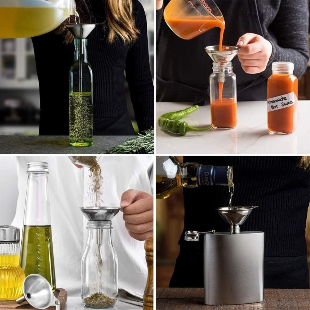 Stainless Steel Mini Funnel Set For Bottles Essential Oils Powder Filling 1