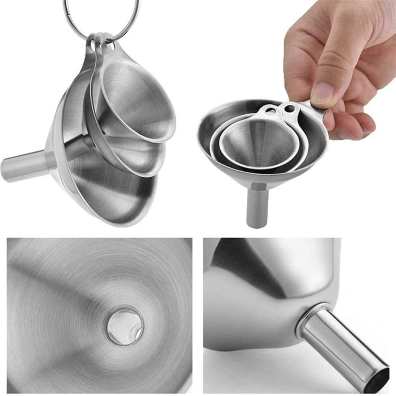 Stainless Steel Mini Funnel Set For Bottles Essential Oils Powder Filling 2