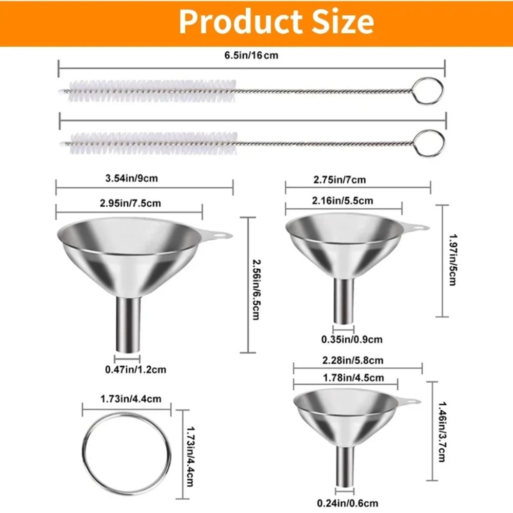 Stainless Steel Mini Funnel Set For Bottles Essential Oils Powder Filling 5