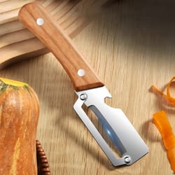 stainless steel kitchen peeler & bottle opener with wooden handle for fruits and potatoes