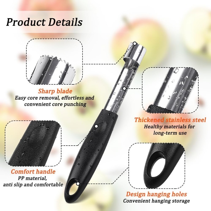 Stainless Steel Apple Corer Easy Twist Fruit Core Remover for Kitchen Prep