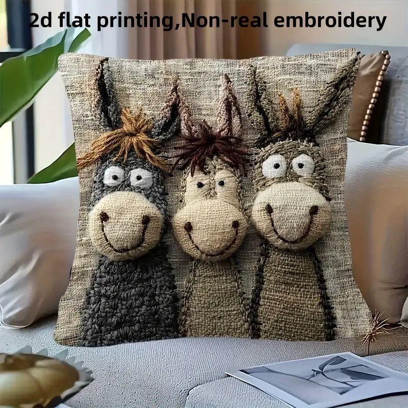 Smiling Donkey Plush Cushion Cover Soft Cartoon Pillow Cover For Sofa Bed Kids Room 1