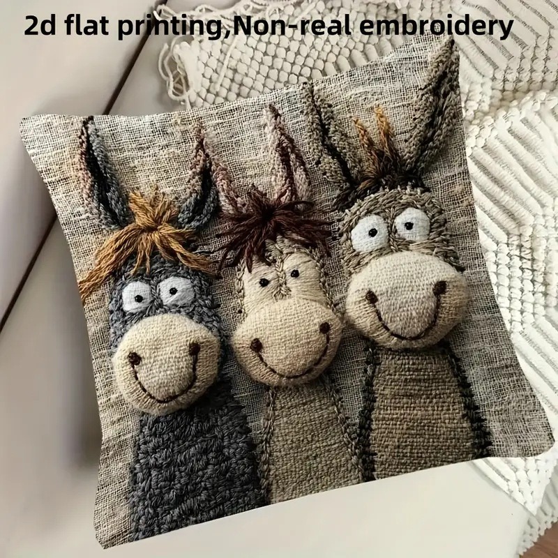 Smiling Donkey Plush Cushion Cover Soft Cartoon Pillow Cover For Sofa Bed Kids Room 2