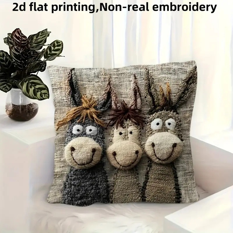 Smiling Donkey Plush Cushion Cover Soft Cartoon Pillow Cover For Sofa Bed Kids Room 6