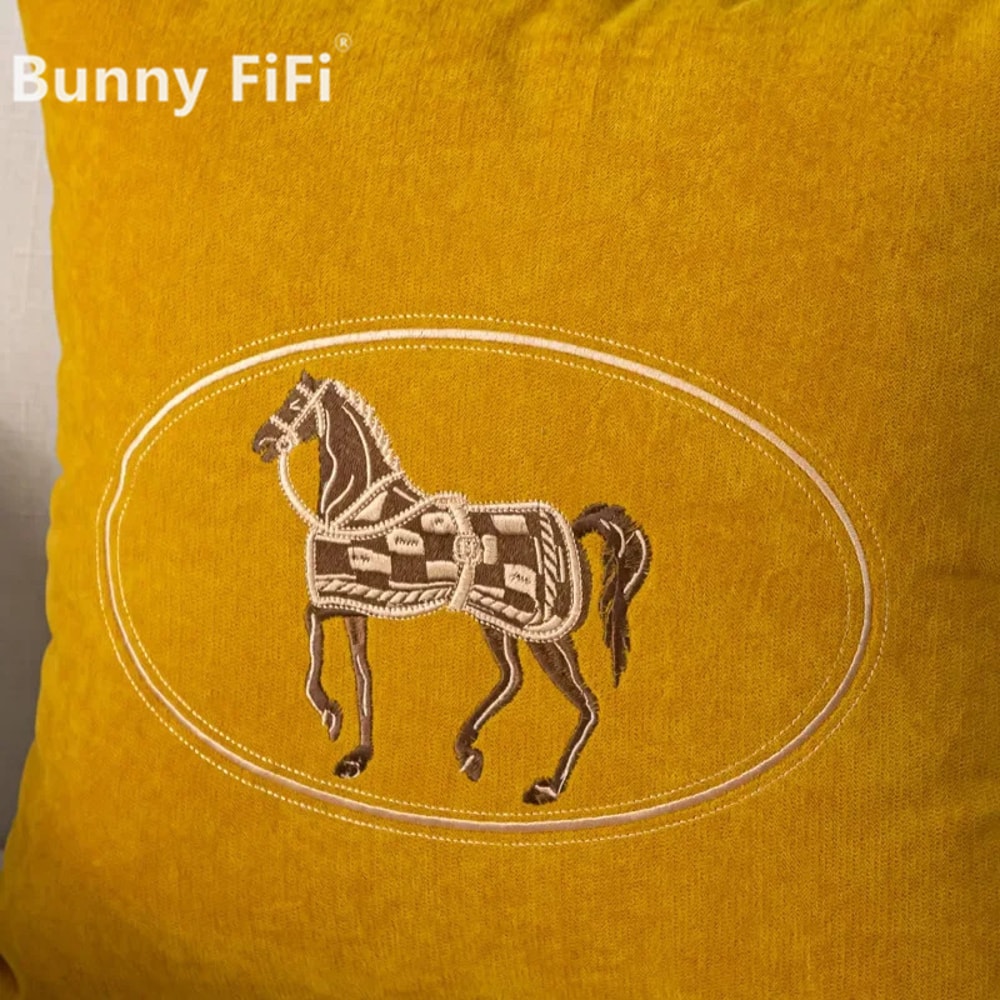 American Horse Embroidered Cushion Cover for Sofa and Living Room Decor