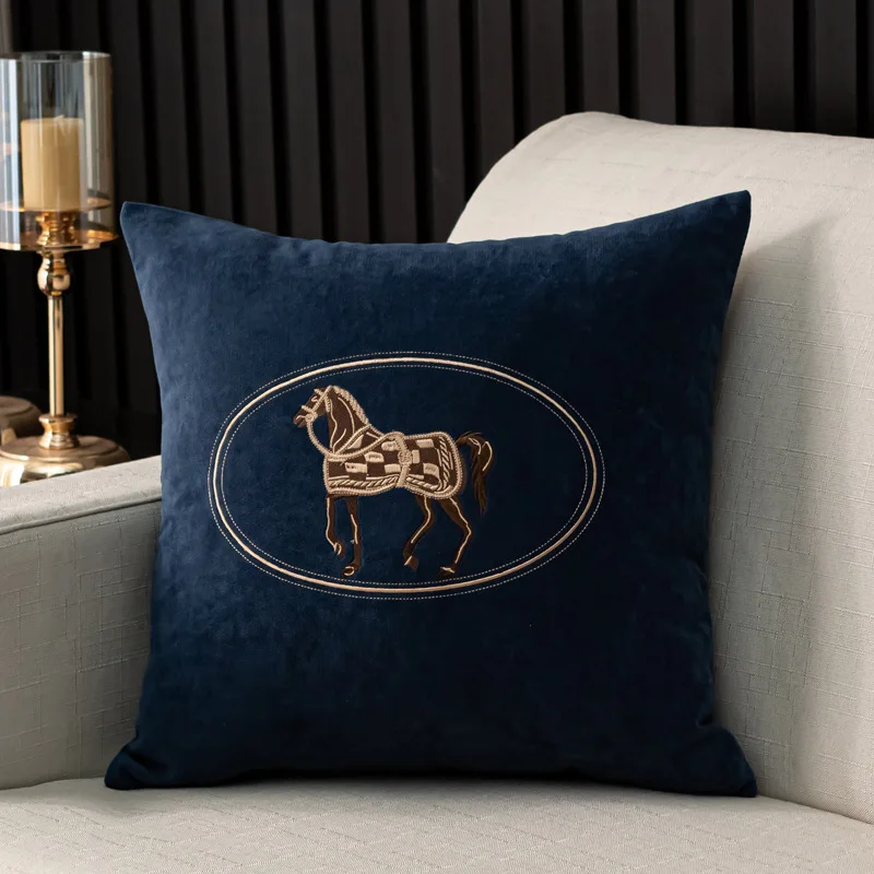 American Horse Embroidered Cushion Cover for Sofa and Living Room Decor