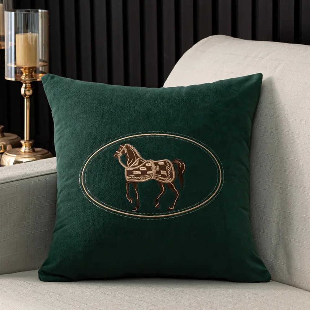American Horse Embroidered Cushion Cover for Sofa and Living Room Decor