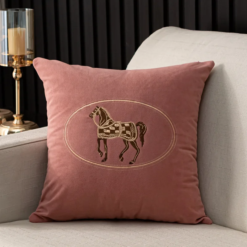 American Horse Embroidered Cushion Cover for Sofa and Living Room Decor