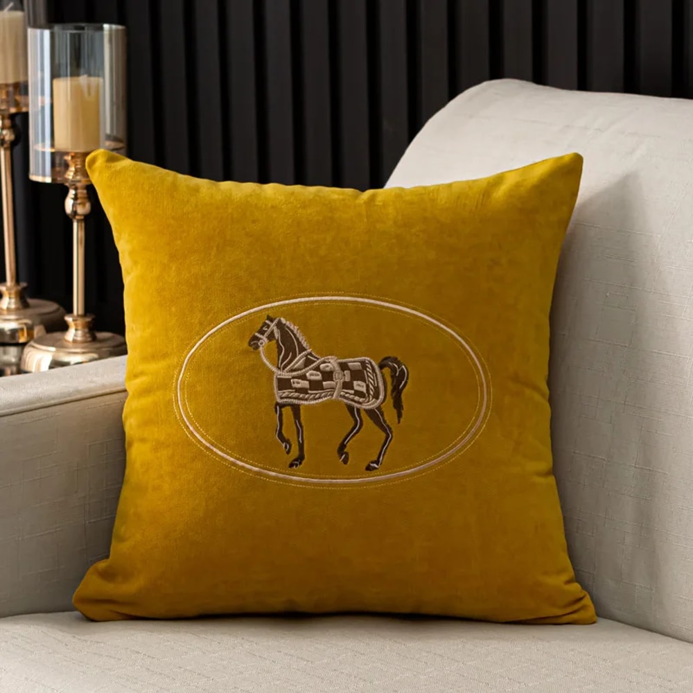 American Horse Embroidered Cushion Cover for Sofa and Living Room Decor