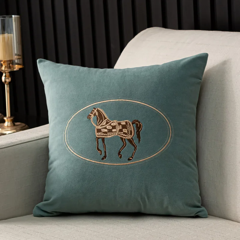 American Horse Embroidered Cushion Cover for Sofa and Living Room Decor