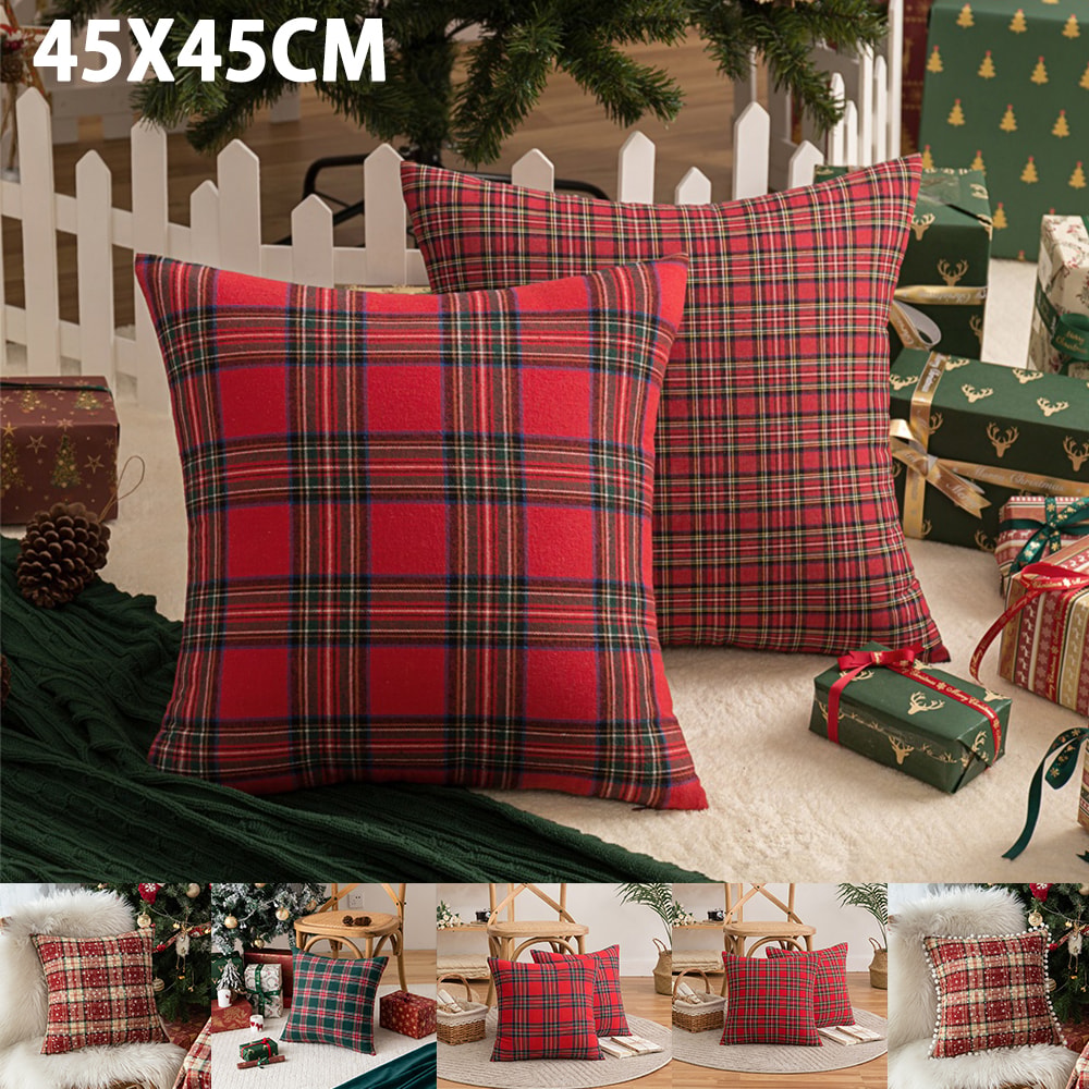 Cozy Christmas Tartan Plaid Pillow Cover for Sofa and Bed Decor