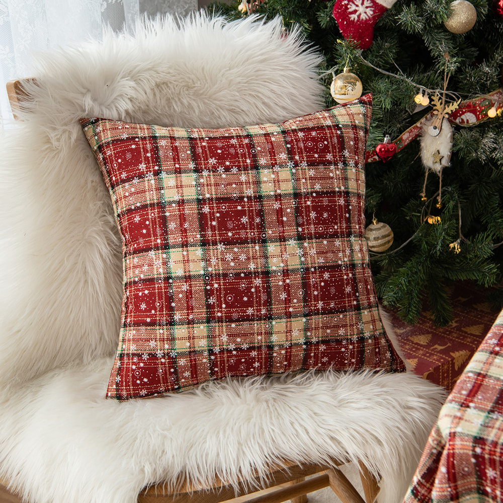 Cozy Christmas Tartan Plaid Pillow Cover for Sofa and Bed Decor