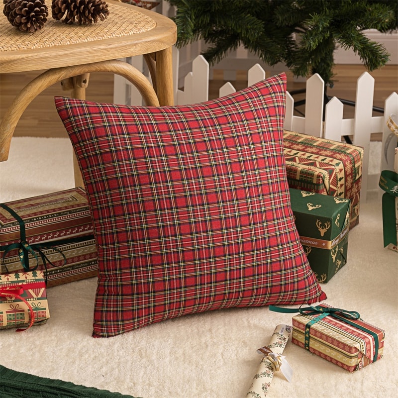 Cozy Christmas Tartan Plaid Pillow Cover for Sofa and Bed Decor