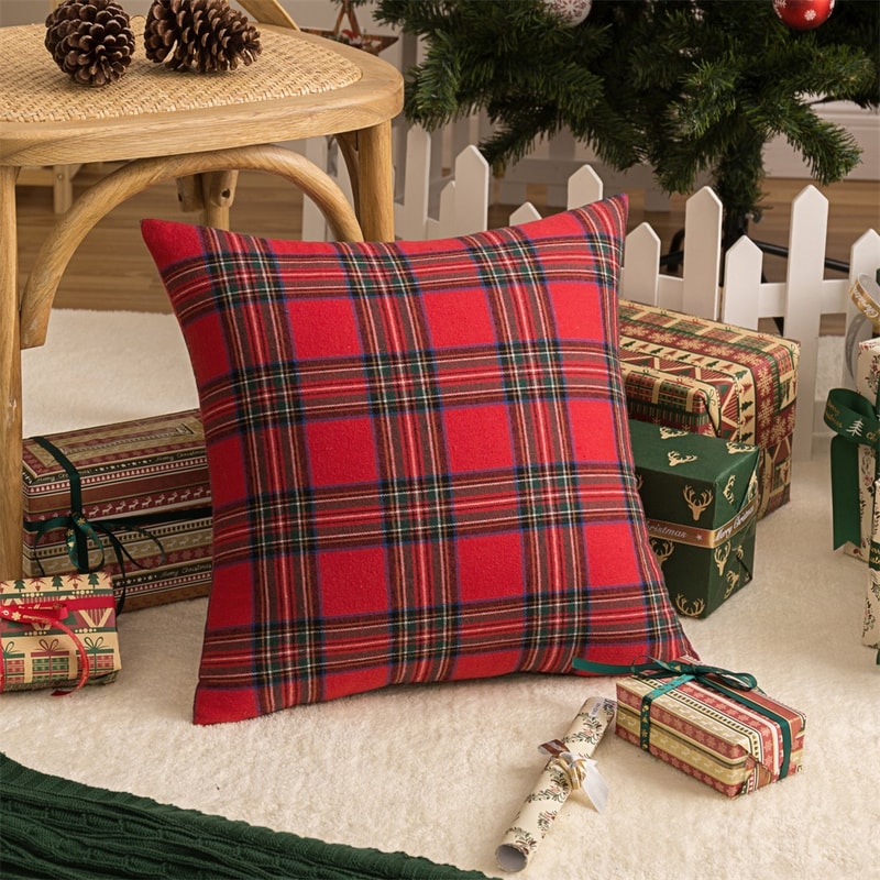 Cozy Christmas Tartan Plaid Pillow Cover for Sofa and Bed Decor