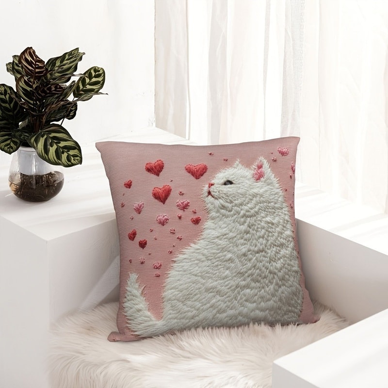 Cute Cartoon Cat Pillow Cover for Sofa Decor Cozy Cat Cushion Cover Gift for Cat Lovers