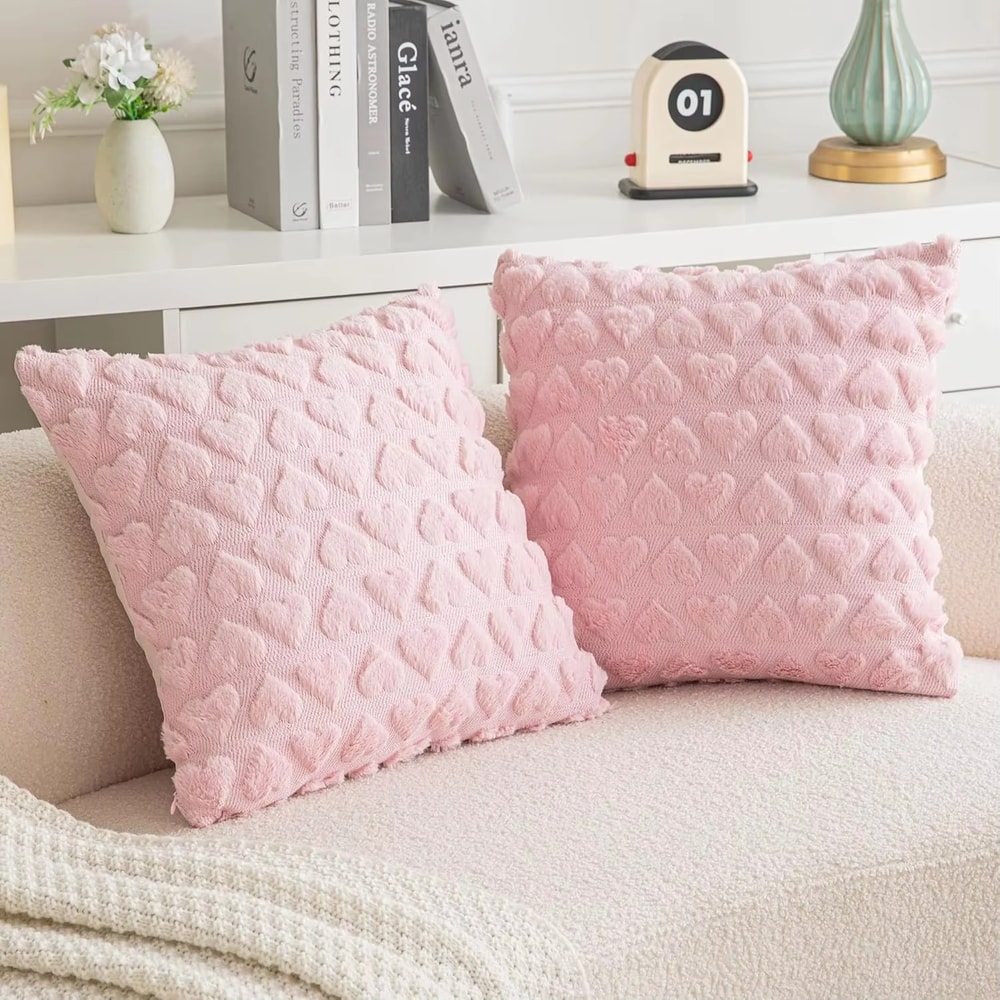 Cute Heart Plush Pillow Cover for Sofa Couch Bed Soft Decorative Cushion Case