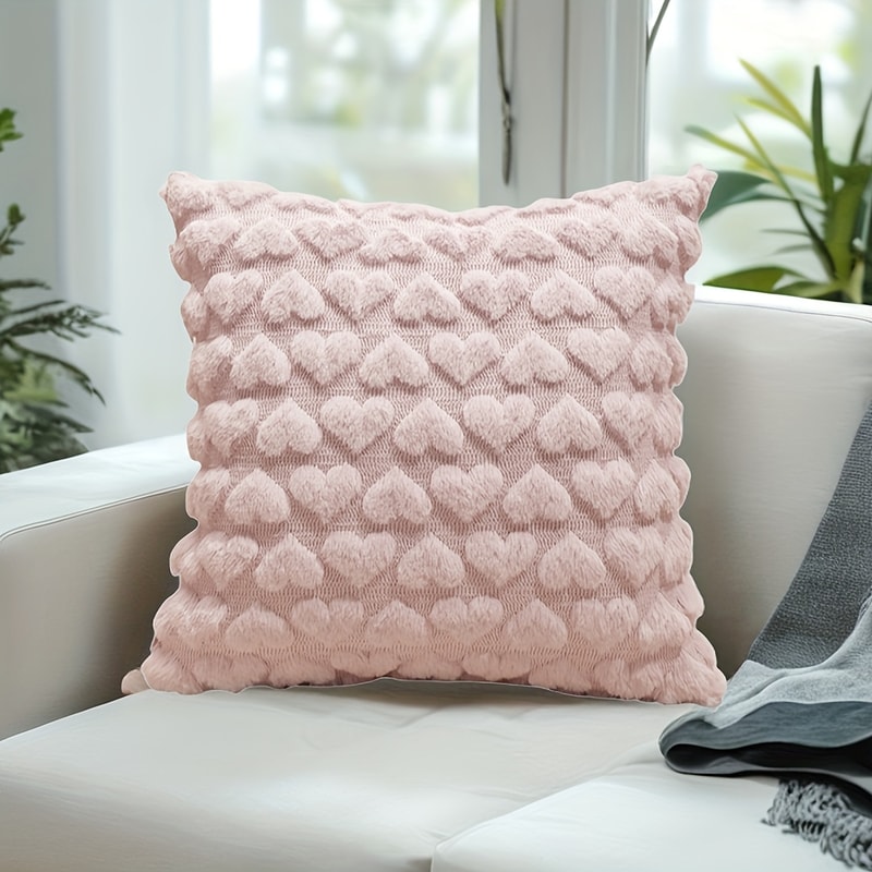 Cute Heart Plush Pillow Cover for Sofa Couch Bed Soft Decorative Cushion Case