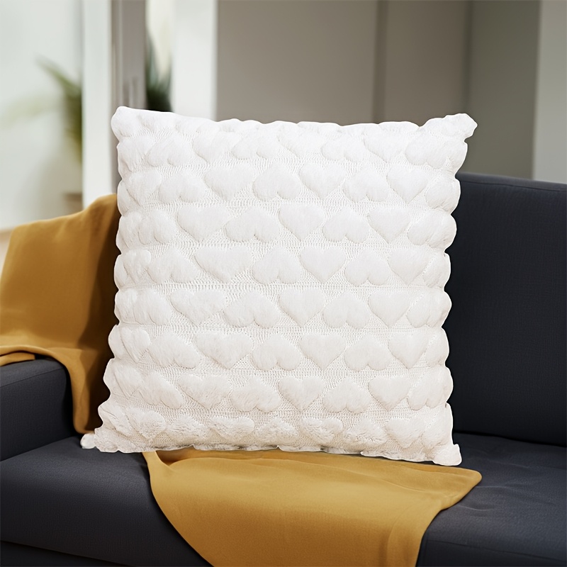 Cute Heart Plush Pillow Cover for Sofa Couch Bed Soft Decorative Cushion Case